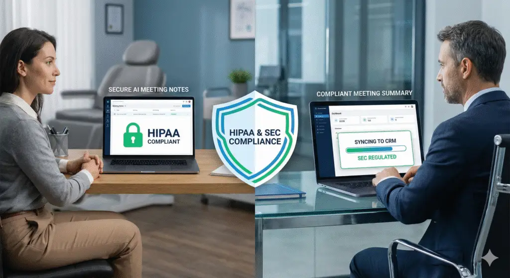 HIPAA compliant AI meeting notes for therapists and SEC compliant AI meeting notes for financial advisors