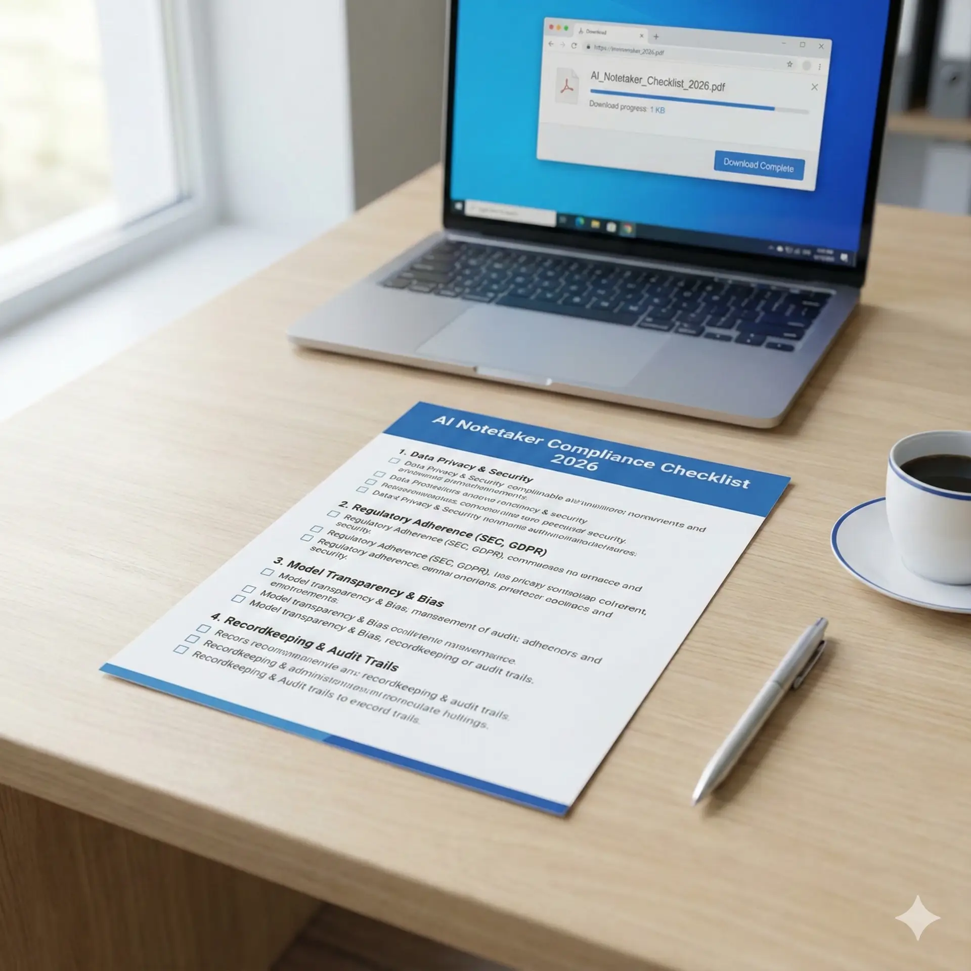 PDF mockup of AI notetaker compliance checklist for wealth advisors in 2026